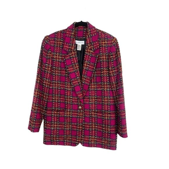 Jennifer Moore Blazer Women 6 Pink Wool Plaid Academia Preppy Old Money Retro - Picture 1 of 16